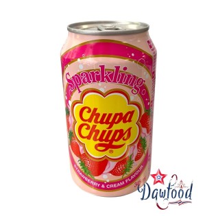 จูปาจุ๊ปส์ น้ำผลไม้อัดลม รสนมสตรอเบอร์รี่ 345 ml