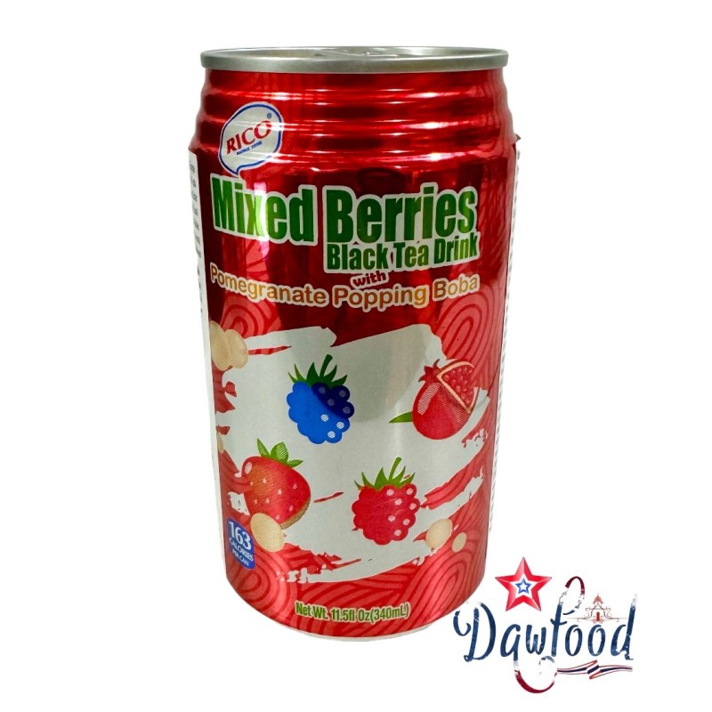 Boisson au thé noir aux baies mélangées avec du boba à la grenade 340 ml Rico Boisson au thé noir aux baies mélangées avec du boba à la grenade 340 ml Rico