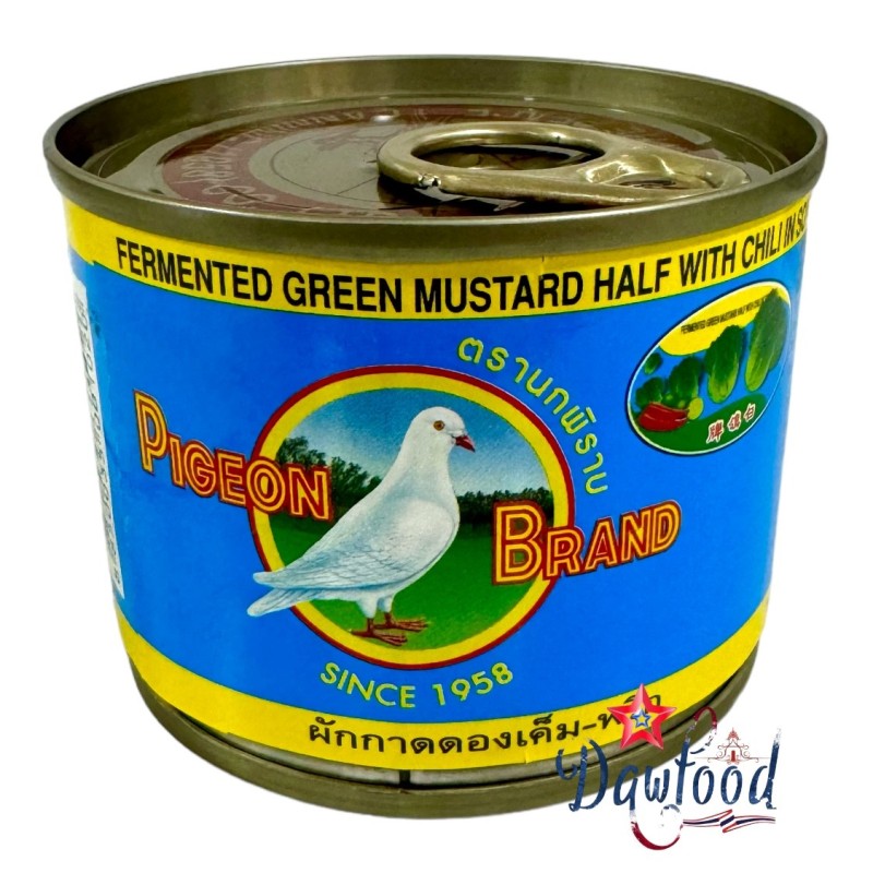 Chou moutarde mariné au piment en sauce de soja 140 gr Pigeon Brand Chou moutarde mariné au piment en sauce de soja 140 gr Pigeon Brand