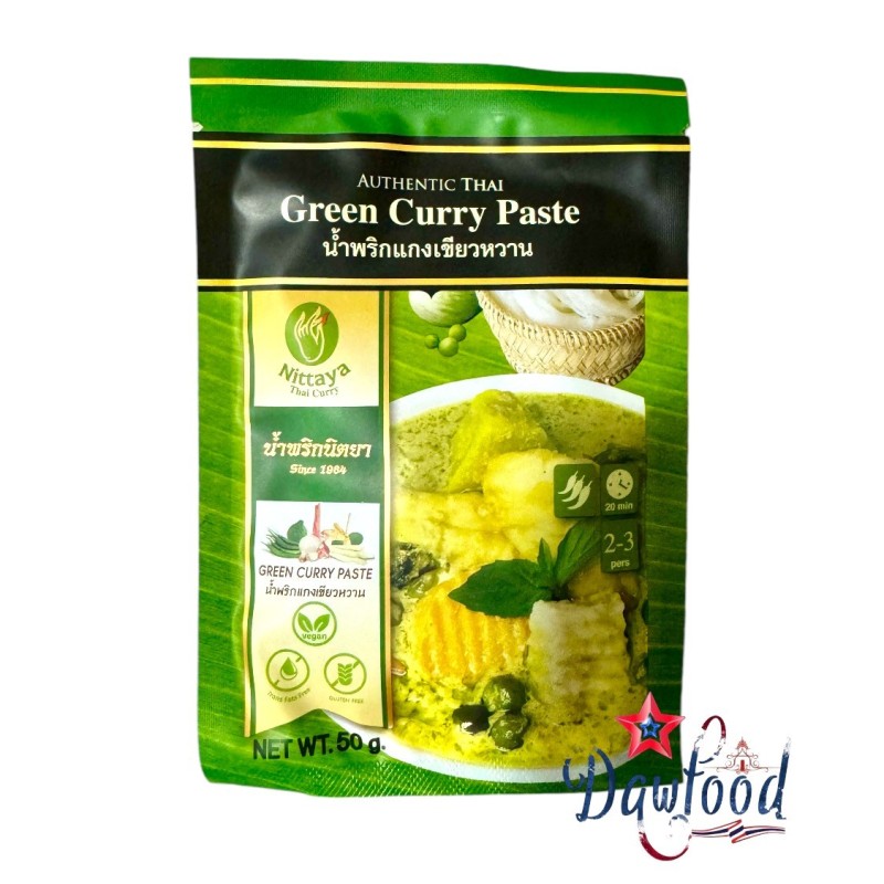 Pasta de curry verde Nittaya, 50 g, ideal para platos de Tailandia Pasta de curry verde Nittaya, 50 g, ideal para platos de Tailandia