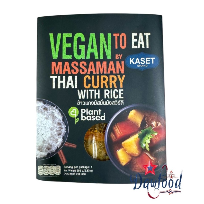 Curry Massaman Vegano con Arroz Jasmine 280g Kaset - Auténtico Sabor Tailandés | Dawfood Curry Massaman Vegano con Arroz Jasmine 280g Kaset - Auténtico Sabor Tailandés | Dawfood